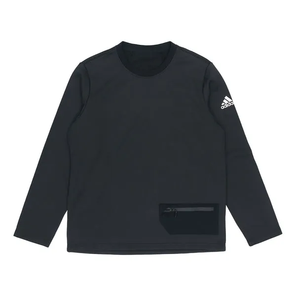 adidas Perfom Fl Cr Sw Fleece Lined Stay Warm Solid Color Casual Sports Round Neck Pullover Black