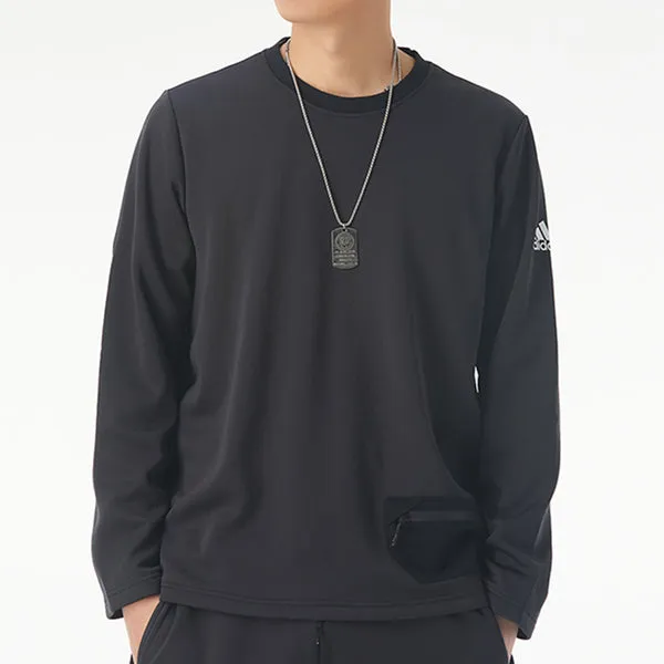 adidas Perfom Fl Cr Sw Fleece Lined Stay Warm Solid Color Casual Sports Round Neck Pullover Black