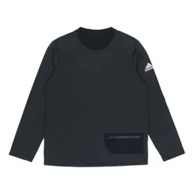 adidas Perfom Fl Cr Sw Fleece Lined Stay Warm Solid Color Casual Sports Round Neck Pullover Black