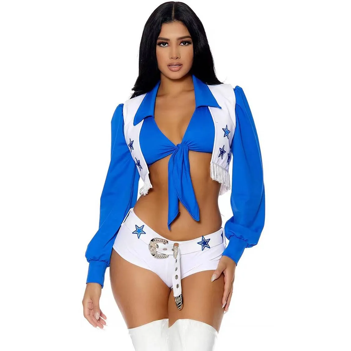 Cowboys Cheerleader Sports Top Set School Girl Sexy High Shorts Uniform Outfit