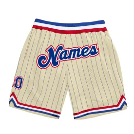 Custom Cream Royal Pinstripe Royal-Red Authentic Basketball Shorts