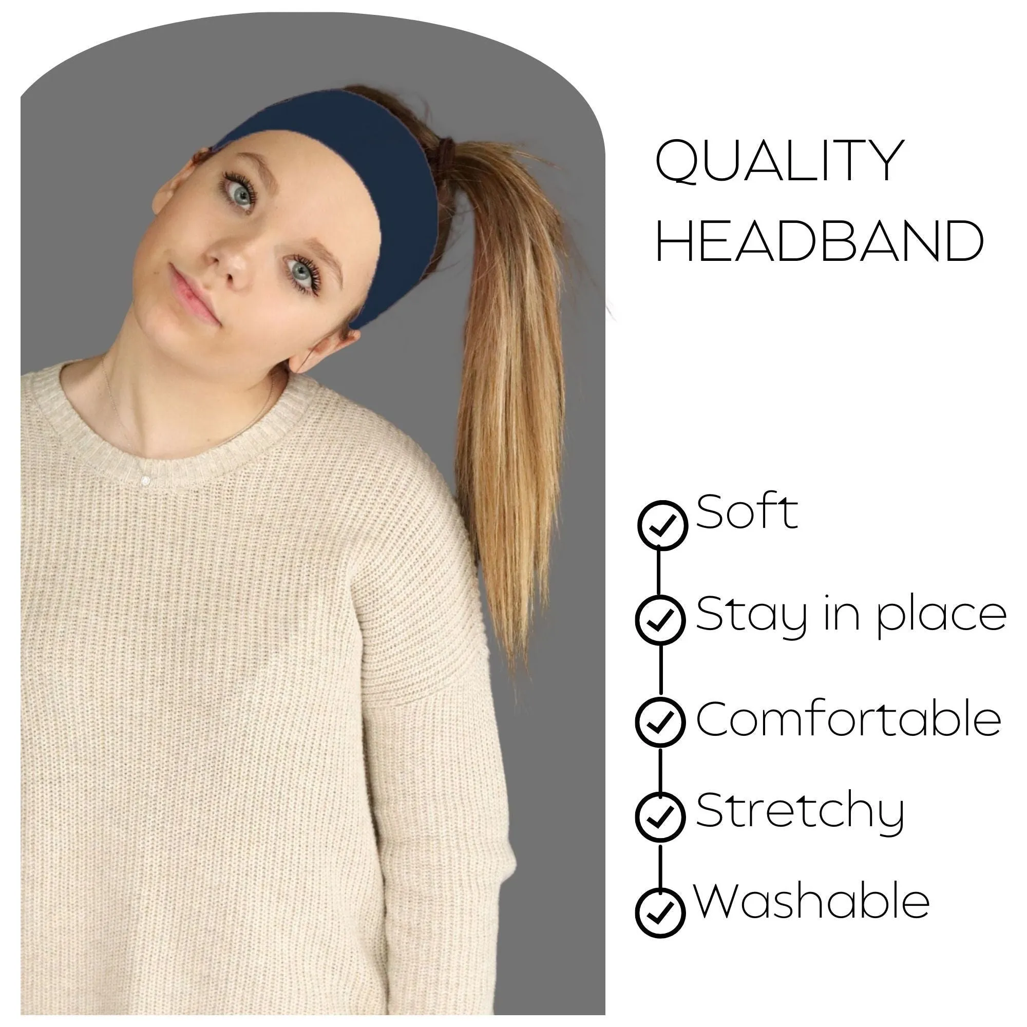 Navy Wide Headbands - 12 Pack