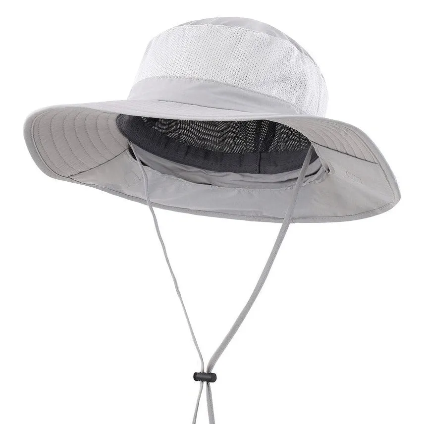 Outdoor UPF50  Mesh Sun Hat Wide Brim Fishing Hat with Neck Flap