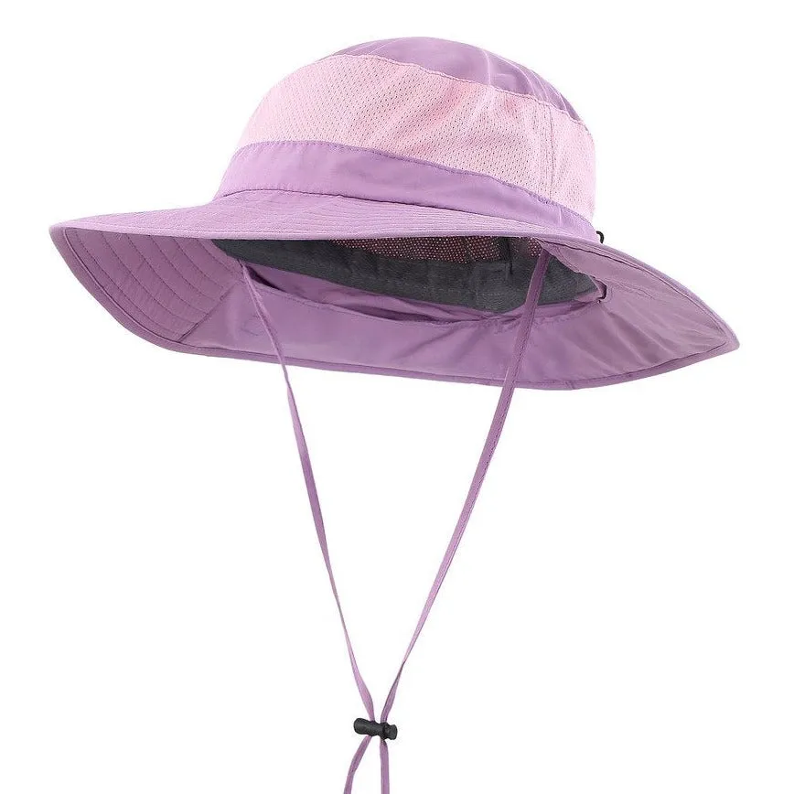 Outdoor UPF50  Mesh Sun Hat Wide Brim Fishing Hat with Neck Flap